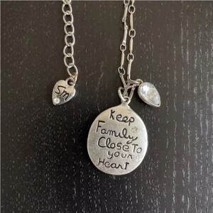 Silver necklace rhinestone Keep Family Close To Your Heart  Nice Chain
